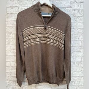 Oscar De La Renta‎ Brown Knit Sweater Men’s Large 3/4 zip collared